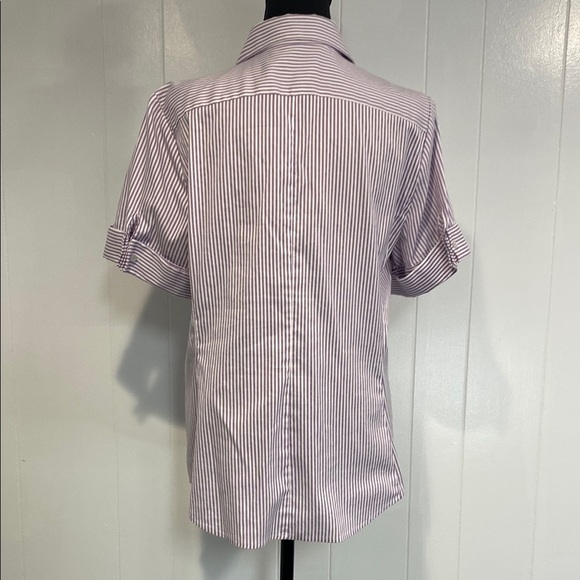 Ann Taylor Shirt Button Down Cuffed Sleeves Striped Tailored Purple Size 14 - Picture 12 of 14